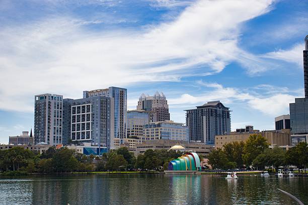 istock Colorful skyscrapers by tranquil urban lake 2241244476