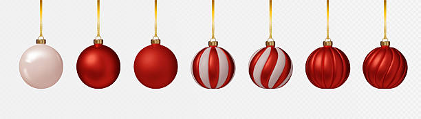 istock Chrome Red Christmas balls set. Shiny bauble ornaments realistic decoration vector isolated. 2241248257