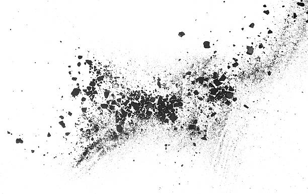 istock Black coal dust isolated on a white background, top view. Effect fragments explosion. Charcoal pieces. 2241260248