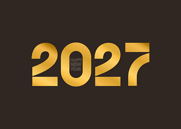 istock 2027 New Year greeting card design with modern golden number on black background. Text gold inspiration design logo vector illustration. Greeting New Year dark banner with trend numbers date 2027. 2241271329