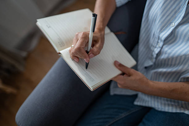 istock Woman writing notes in her daily journal concept 2241272769