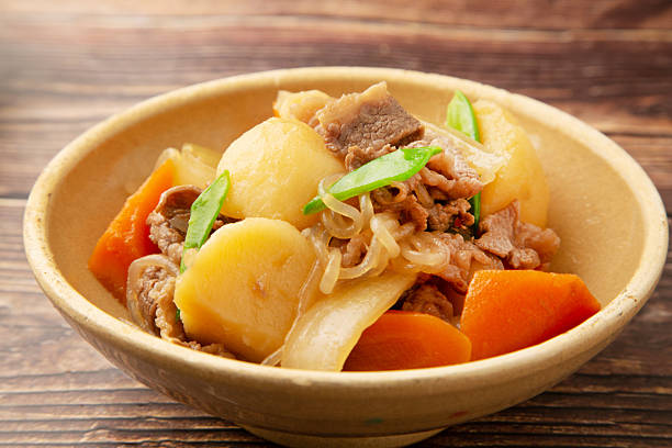 Stewed meat and potatoes in a sweet and savory Japanese soy sauce based broth