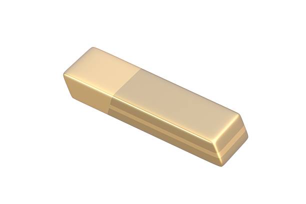 istock Golden eraser isolated on white background. Office supplies. Stationery tool. 3d render 2241275104