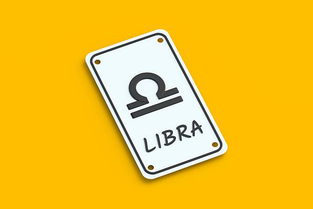 Libra astrological sign on metal plate. Horoscope and numerology. 3d render