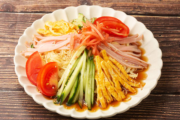 It's a popular Japanese summer dish of chilled Chinese-style noodles served with various toppings like cucumber, ham, and egg