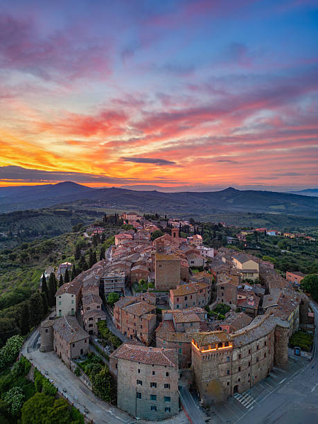 istock Panicale, Italian medieval town from drone at dusk 2241288303