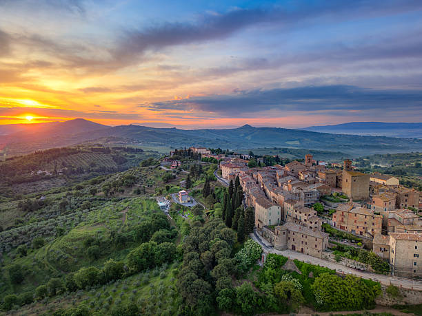 istock Panicale, Italian medieval town from drone at dusk 2241288480