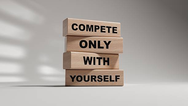 istock Compete only with yourself symbol. Concept words compete only with yourself on wooden blocks.Business and Compete only with yourself concept.3D rendering on white background. 2241299921