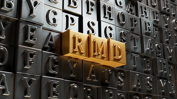 istock rmd, required, minimum, distribution. wooden table with Movable type printing.close up of Movable type printing,Business Concept.3D rendering on gold background. 2241299968