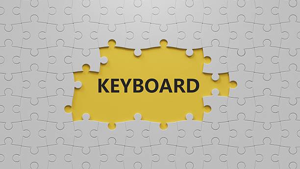 istock Keyboard.The white puzzle pieces with missing pieces spelling.Flat lay view from above on yellow background with The white puzzle pieces with missing pieces buttons.IT technology concept.3D rendering on yellow background. 2241300008
