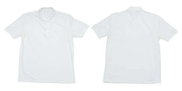istock Front and back view of plain white polo shirt isolated on white background, clean template for design mockup 2241306165