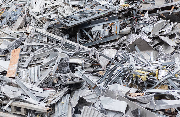 istock Aluminum industry extrusion at building construction site. Aluminum building system. Aluminum extrusion profile. Construction site storage with aluminum tubes. Steel extrusion. Industry material 2241306814