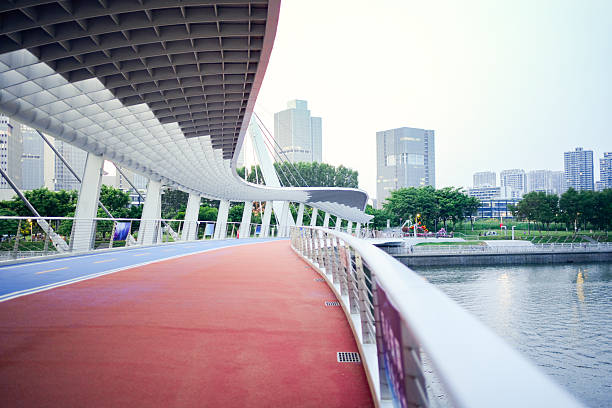The modern-style bridge over the river