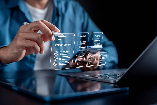 istock Procurement and invoice digital documents with checklist, business purchasing, vendor management, contract process, and corporate financial workflow automation. 2241330957