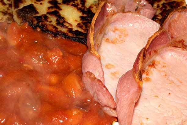 Close up of fried bacon pork