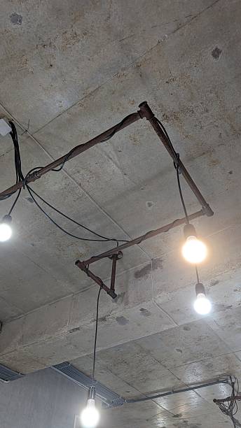 Industrial Ceiling Lighting Featuring Exposed Wiring for Enhanced Aesthetic Appeal and Ambiance