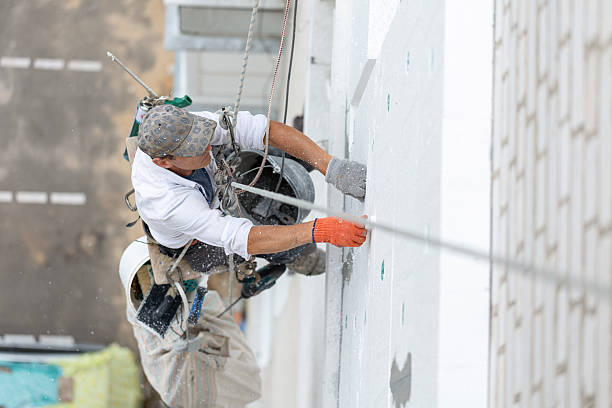istock Construction worker insulating the exterior wall of a building with polystyrene panels at height. 2241337396
