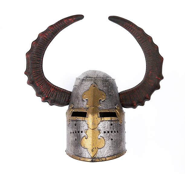 istock Horned medieval helmet isolated on white background 2241337998