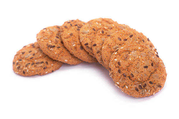 Grain cereal cookies isolated on white background. Healthy snack