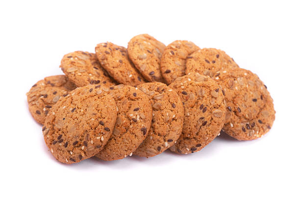 Grain cereal cookies isolated on white background. Healthy snack