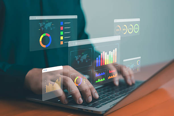 istock Businessman using laptop with digital data analytics dashboard, concept of big data, business intelligence, statistics visualization, marketing performance, and financial analysis. 2241346056