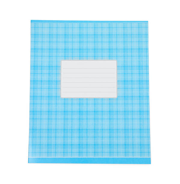 One blue copybook isolated on white, top view. School stationery