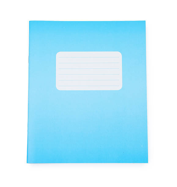 istock One blue copybook isolated on white, top view. School stationery 2241349977