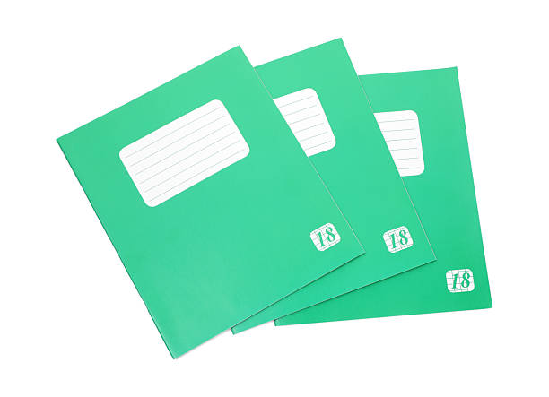 istock Green copybooks isolated on white, top view. School stationery 2241350513