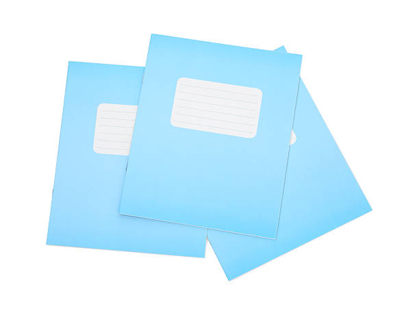istock Blue copybooks isolated on white, top view. School stationery 2241350537