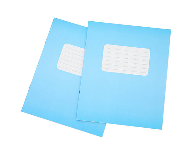 istock Blue copybooks isolated on white, top view. School stationery 2241350622