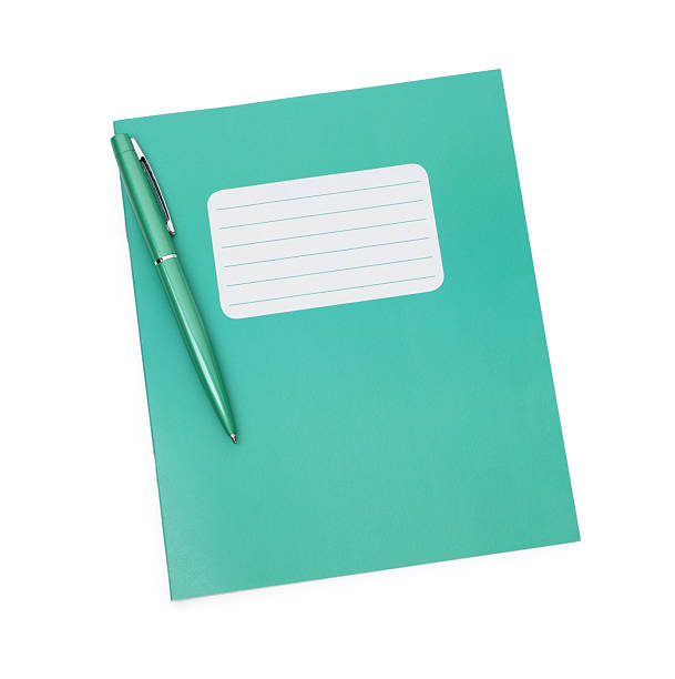 istock Copybook and pen isolated on white, top view. School stationery 2241350635