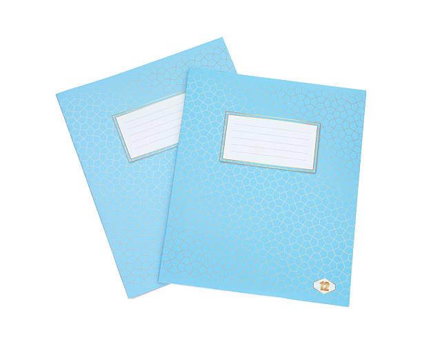 istock Blue copybooks isolated on white, top view. School stationery 2241350645