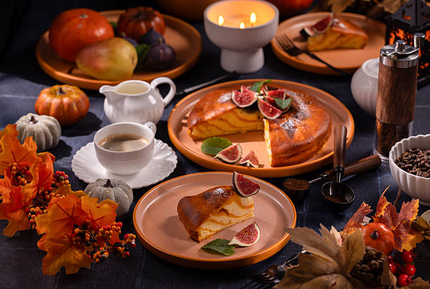 istock Autumn dessert table setting with coffee and fig cake 2241352104