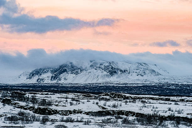 istock Snowy mountain landscape at sunset, Iceland 2241352585