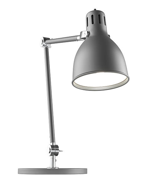 istock Modern grey desk lamp illuminating on white background 2241354072