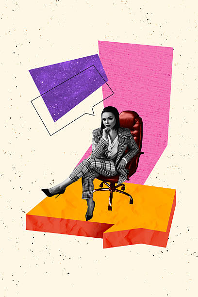 istock Collage poster template trend artwork sketch of cloud bubble text message network young woman formalwear sit office armchair model posing 2241356804