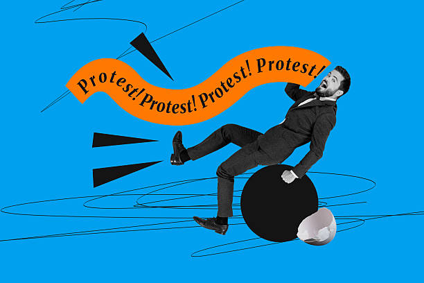Composite art banner 3d photo collage of angry guy run strike demonstration egg shell protest agitation rebellion activist.