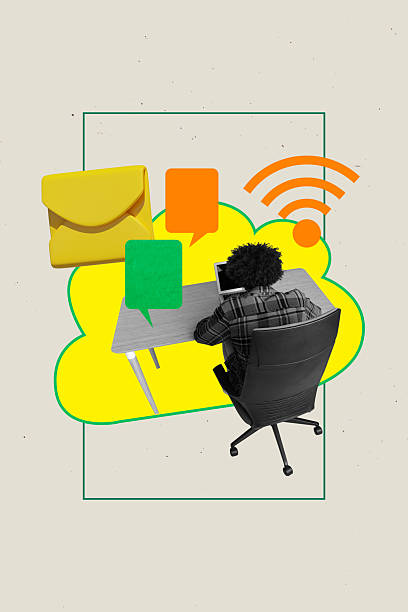 istock Vertical image artwork 3d photo collage of anonym guy sit back type message laptop communication dialogue chatterbox phrase 2241358996