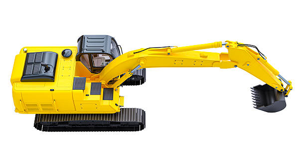 istock Yellow hydraulic excavator bucket machine working on construction site 2241359463