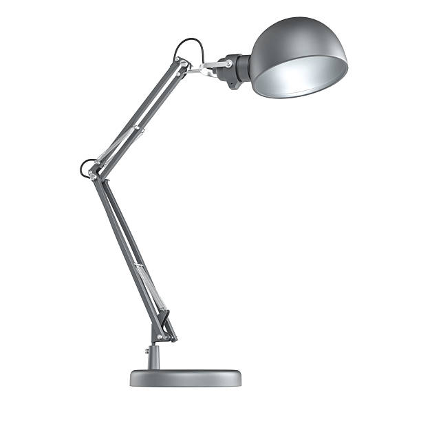 istock Grey adjustable desk lamp illuminating white background 2241359464