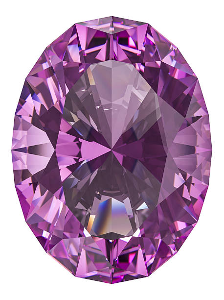 Amethyst gem with facets reflecting light on a clean white background