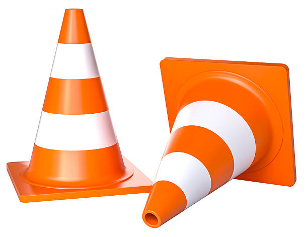istock Orange traffic cones standing and lying on white 2241364544