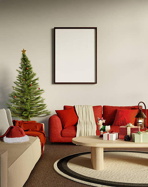 istock Christmas living room design featuring tree and festive decor elements. 3D render illustration 2241365998