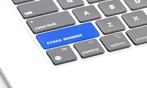 istock Blue cyber monday button on keyboard for online shopping 2241366101