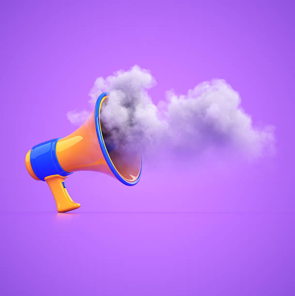 istock Colorful megaphone with smoke effect on a vibrant purple background during a creative design concept 2241367894