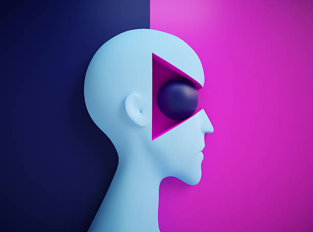istock Digital art piece featuring a stylized human head with geometric shapes in contrasting colors 2241367930