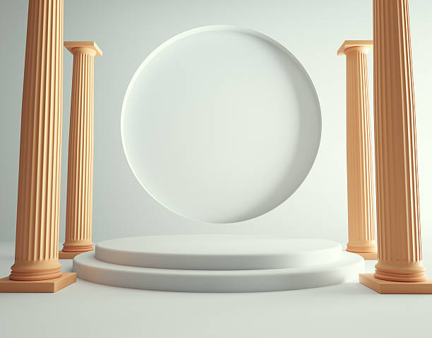 istock Elegant display setup with round backdrop and classical columns in minimalist design 2241367935