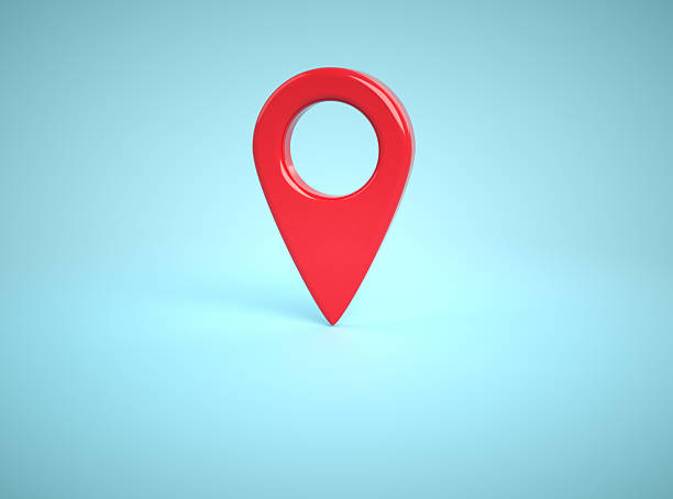istock Red location pin stands out against a light blue background, symbolizing navigation and mapping technology 2241368036