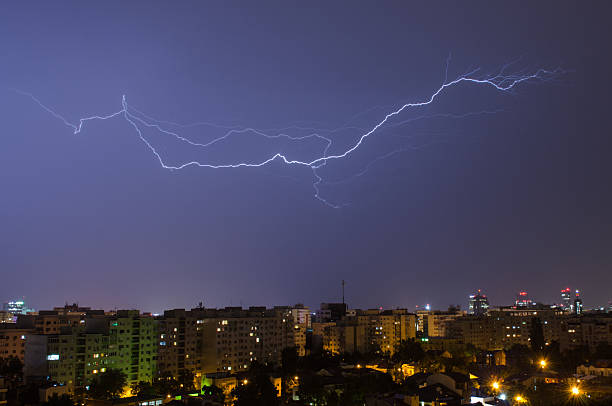 Thunderstorm with lightning in Bucharest, Romania