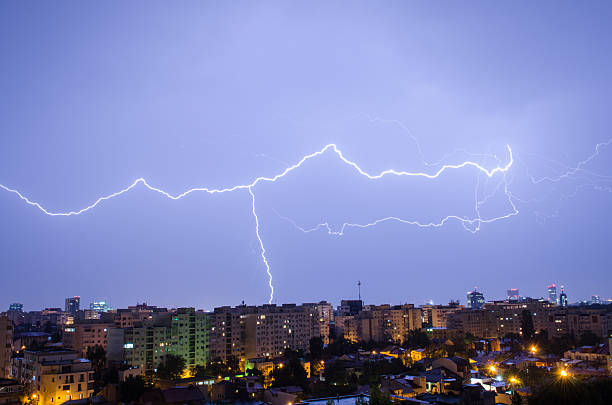 istock Thunderstorm with lightning in Bucharest, Romania 2241375333